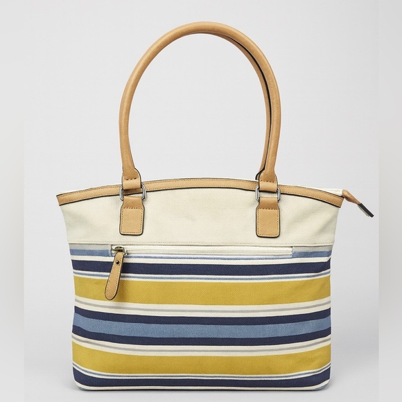 Giani Bernini Multicolor Striped Tote Bag NWOT Faux Leather Handles, Zip Closure - Picture 2 of 3